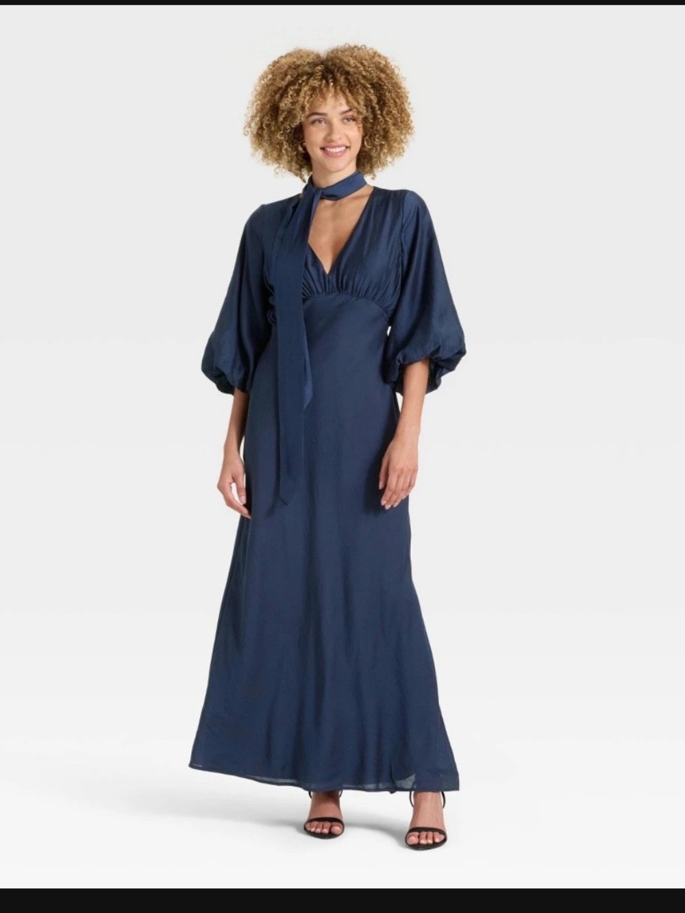 Women's Navy Long Sleeve V-Neck Maxi Dress size Large